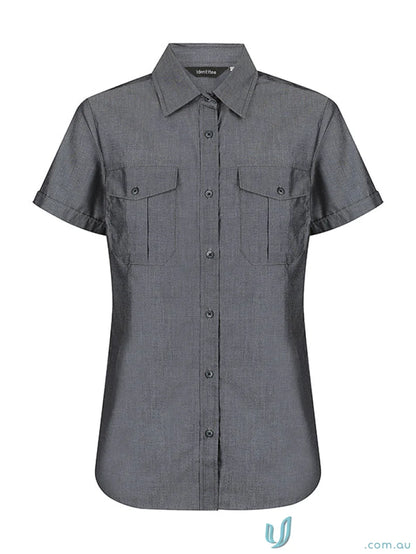 Gray ladies Jasper short sleeve button-down shirt perfect for casual wear