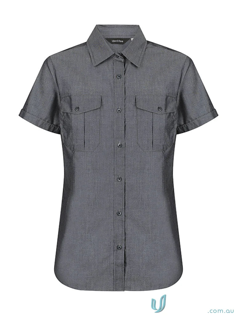 Gray ladies Jasper short sleeve button-down shirt perfect for casual wear