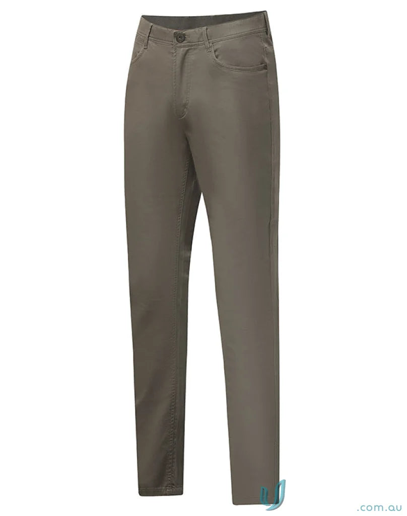Ladies jean style khaki flexi chino pants with jacquard weave for comfy casual look