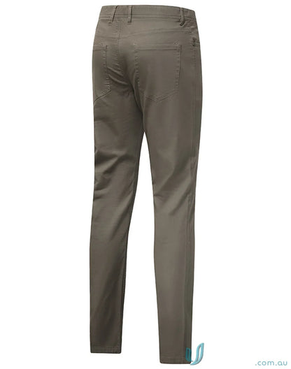Olive-green ladies jean style flexi chino pants with jacquard weave for a trendy look