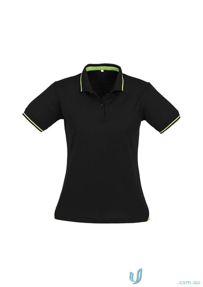Ladies Jet Collection black short sleeve polo with lime green collar lining P226LS