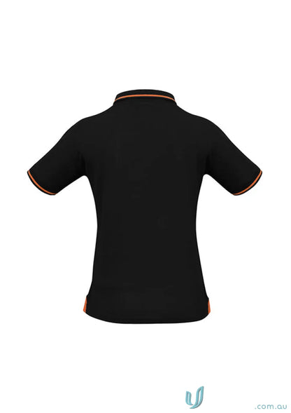 Ladies Jet Collection P226LS short sleeve polo in black with orange trim