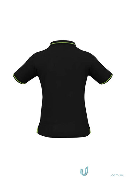 Ladies Jet Collection p226ls black short-sleeve polo with lime green trim for women