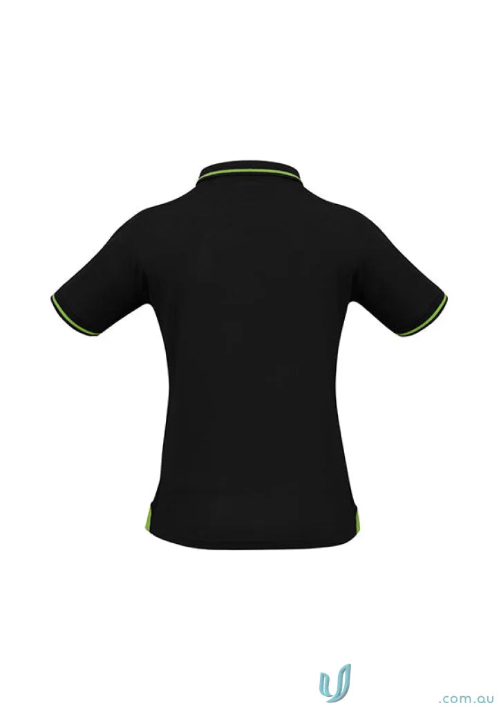 Ladies Jet Collection p226ls black short-sleeve polo with lime green trim for women