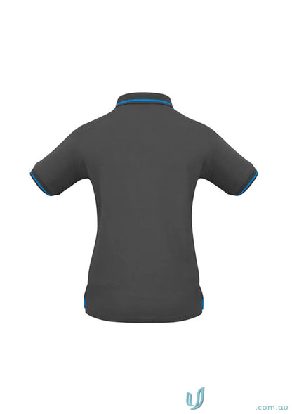 Ladies Jet Collection short sleeve polo p226ls in dark gray with blue trim