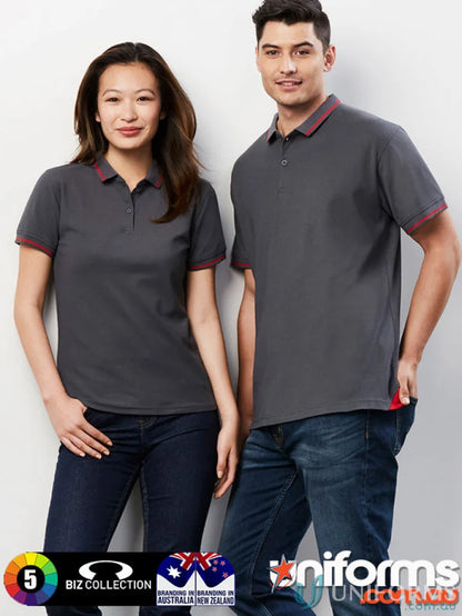 Ladies Jet Collection p226ls short sleeve polo shirts in dark grey with red trim