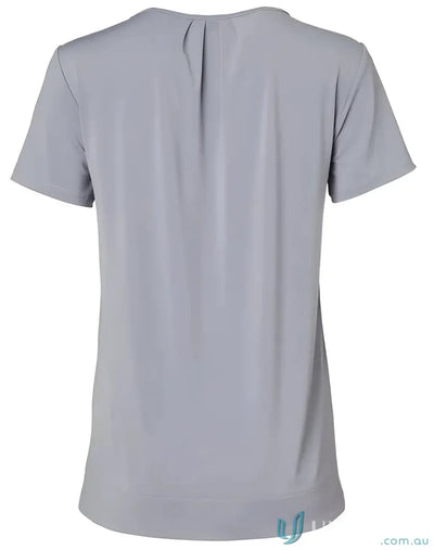 Light grey Ladies Julia short sleeve top with pleated neckline for a stylish look