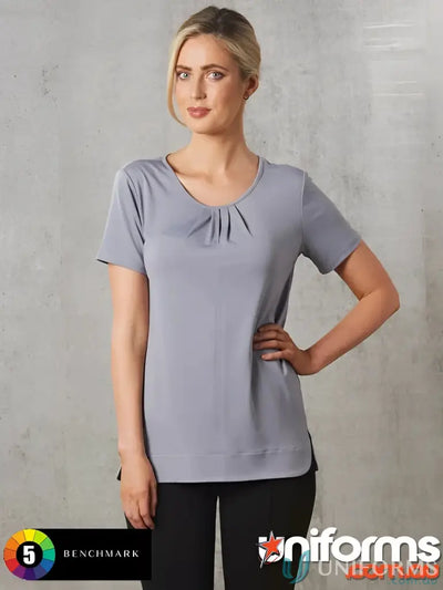 Ladies Julia short sleeve tunic with gathered neckline, perfect for winning spirit ladies