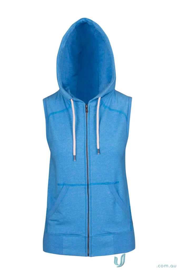 Blue hooded sleeveless vest perfect for stylish workwear or school uniforms