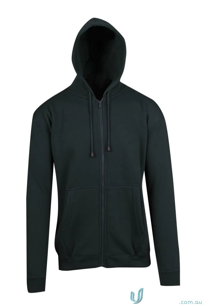 Black hooded zip-up sweatshirt perfect for ladies, juniors, workwear, and uniforms