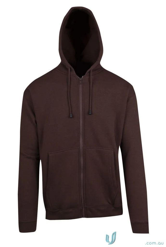 Brown hooded zip-up sweatshirt perfect for casual wear, work uniforms, or uniforms