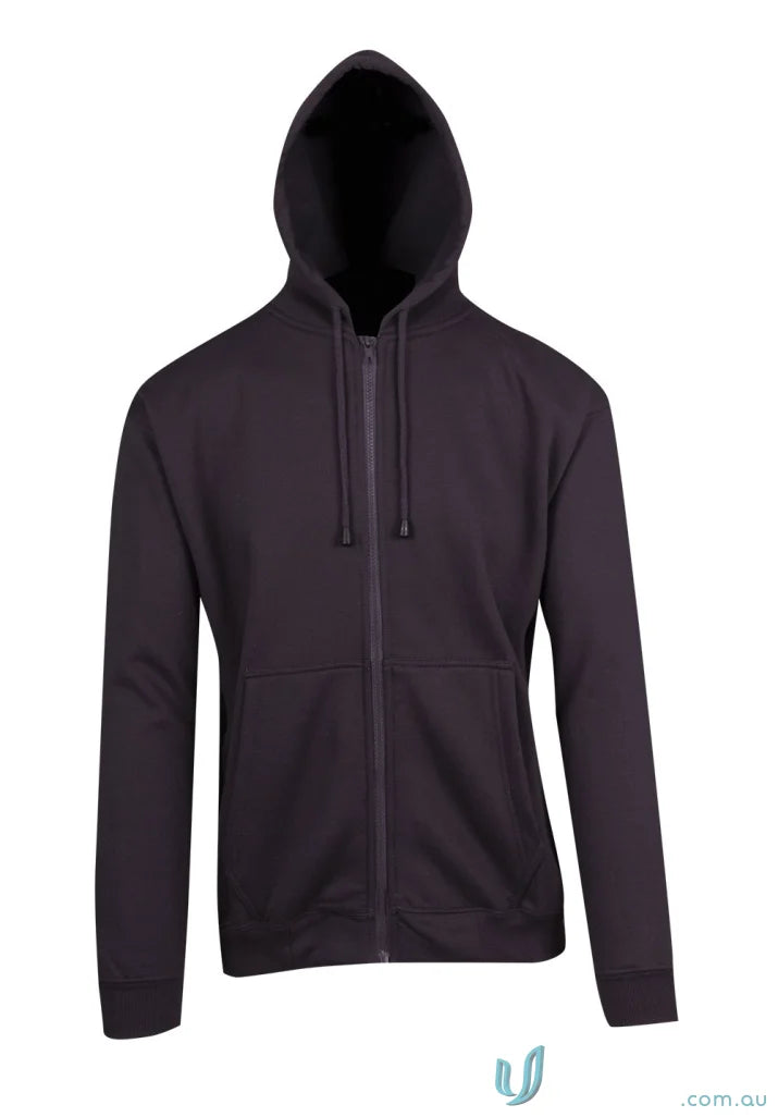 Dark hooded zip-up sweatshirt perfect for ladies’ work uniforms or casual wear