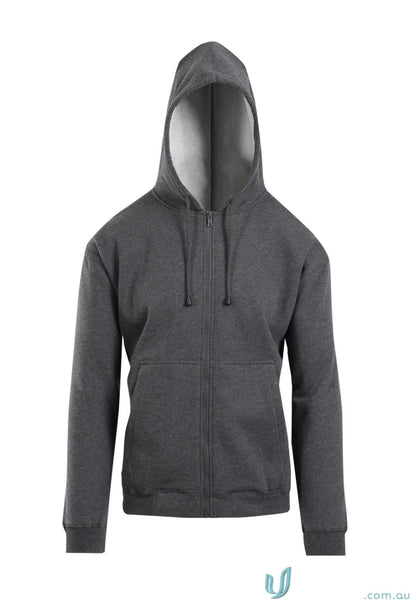 Gray hooded zip-up sweatshirt ideal for work uniforms or casual uniforms options