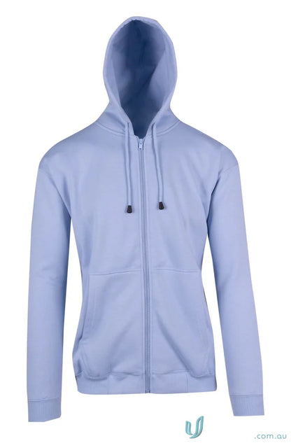 Light blue hooded zip-up sweatshirt ideal for work uniforms or casual uniforms