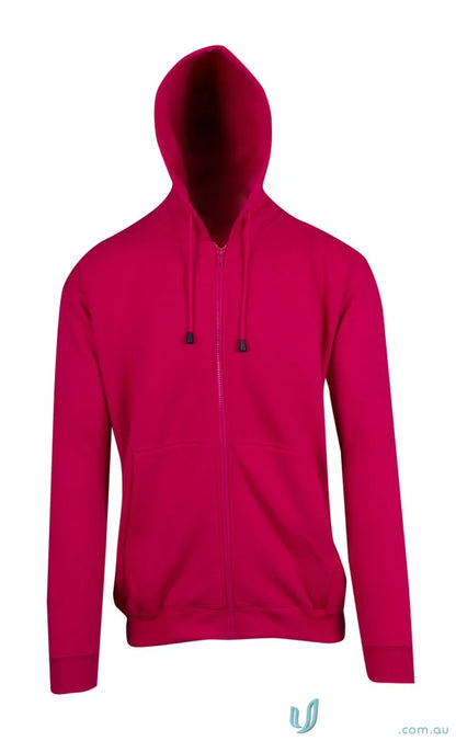 Magenta hooded zip-up sweatshirt perfect for casual work uniforms or workwear style