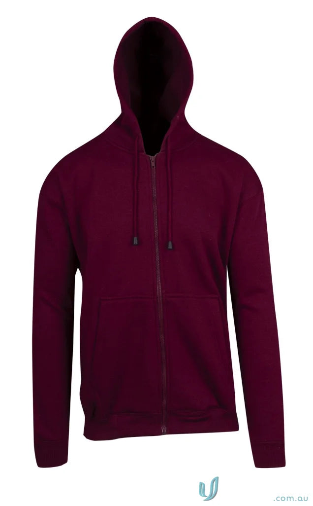 Maroon hooded zip-up sweatshirt perfect for ladies’ work uniforms or casual uniforms
