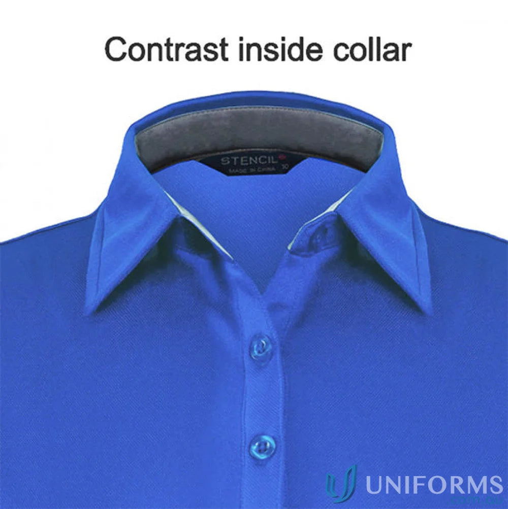 Royal blue Ladies Kahve Polos shirt with gray inner collar, perfect workwear in cationic polyester