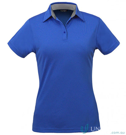 Royal blue Ladies Kahve Polos short-sleeved workwear polo shirt with grey collar