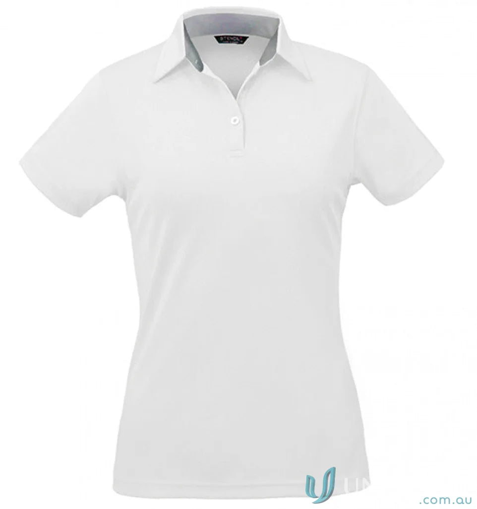 White ladies Kahve Polos shirt with cationic polyester, perfect for uniforms and workwear