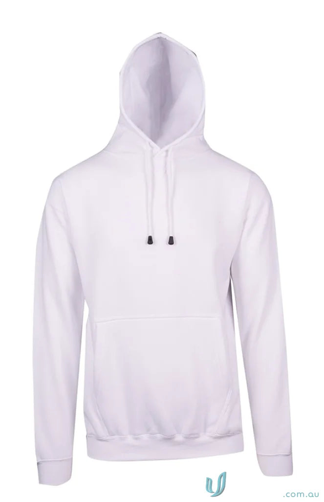 Plain white Ladies Kangaroo Pocket Hoodies with drawstring hood and comfy pocket
