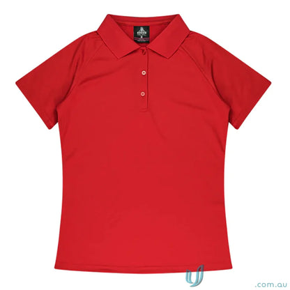 Red short-sleeved polo shirt from Ladies Keira Polo, perfect for work uniforms or uniforms