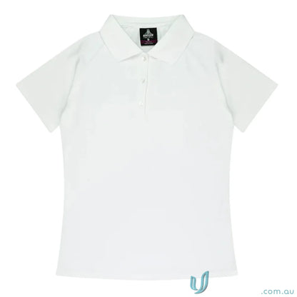 White short-sleeved polo shirt from Ladies Keira Polo, perfect for uniforms or workwear