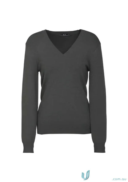 Gray V-neck knit pullover for ladies, cozy ladies knit pullover sweater