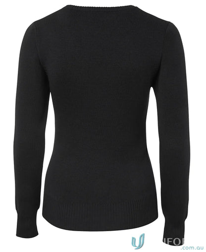 Black long-sleeved ladies knitted jumper in urban fit made with needle 12-gauge knit