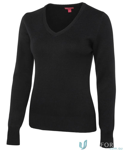 Black V-neck sweater from Ladies Knitted Jumper with urban fit and needle 12-gauge knit