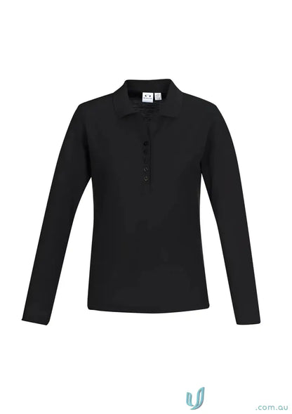 Black long sleeve polo shirt from Biz Collection Ladies p400ll in the Ladies Krue LS Polo