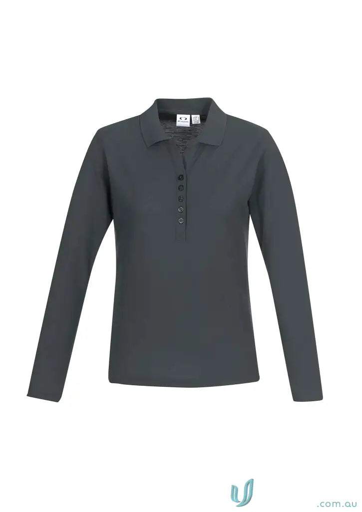 Gray long-sleeved polo shirt from Biz Collection Ladies p400ll LS Polo line