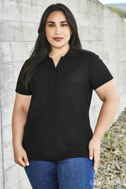Ladies Talon Short black polo shirt for workwear game, part of the Ladies Krue Polo collection