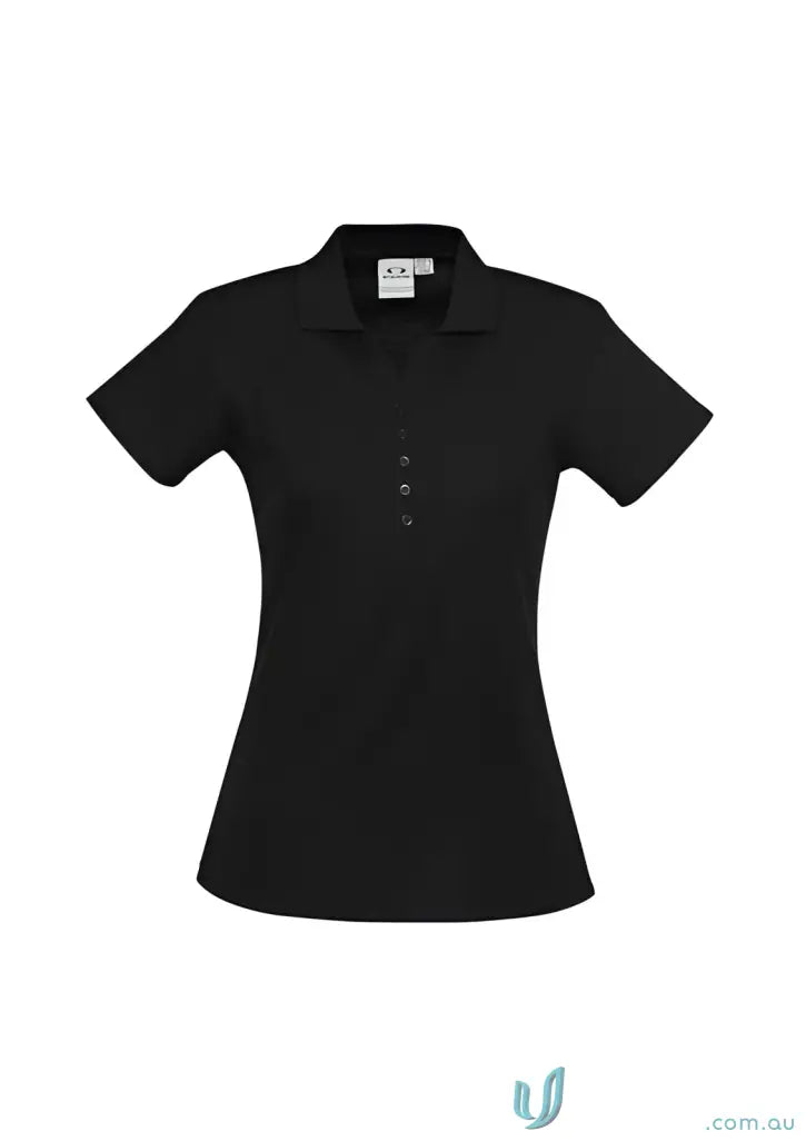 Black ladies Talon Short polo shirt with three buttons for workwear game style
