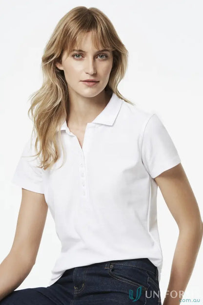 Ladies Talon Short white polo shirt from the Ladies Krue Polo collection perfect for workwear game