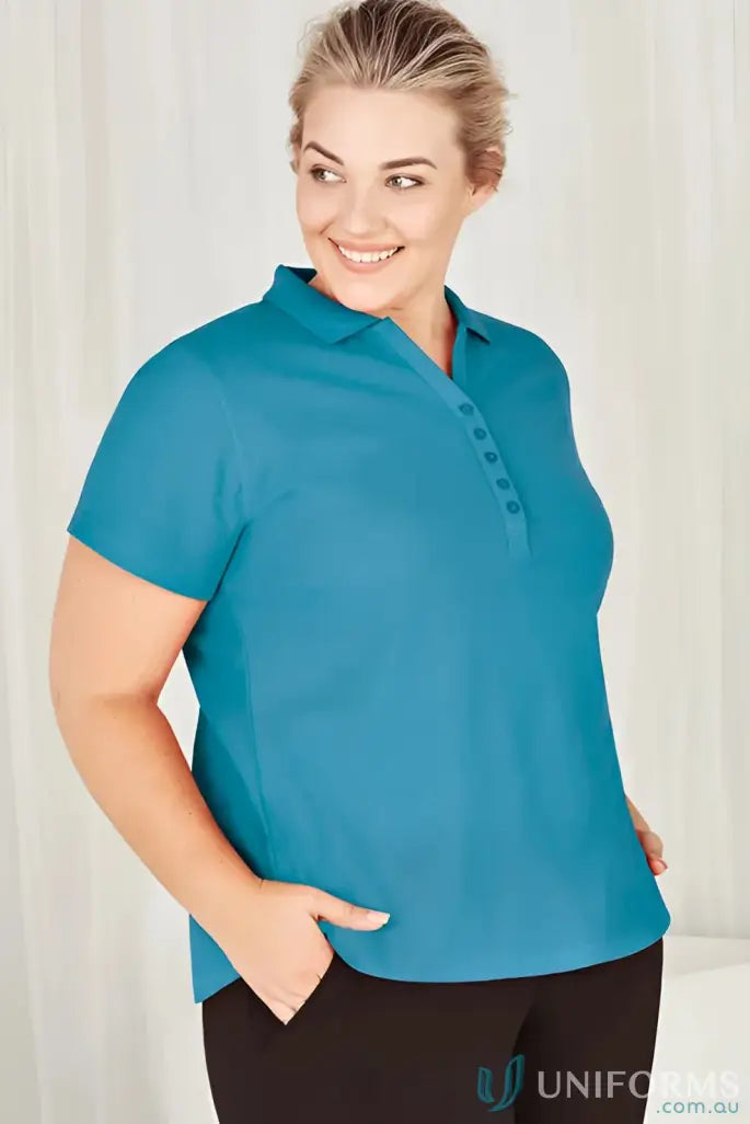 Lady in Teal Talon Polo for workwear game, Ladies Talon Short look perfect