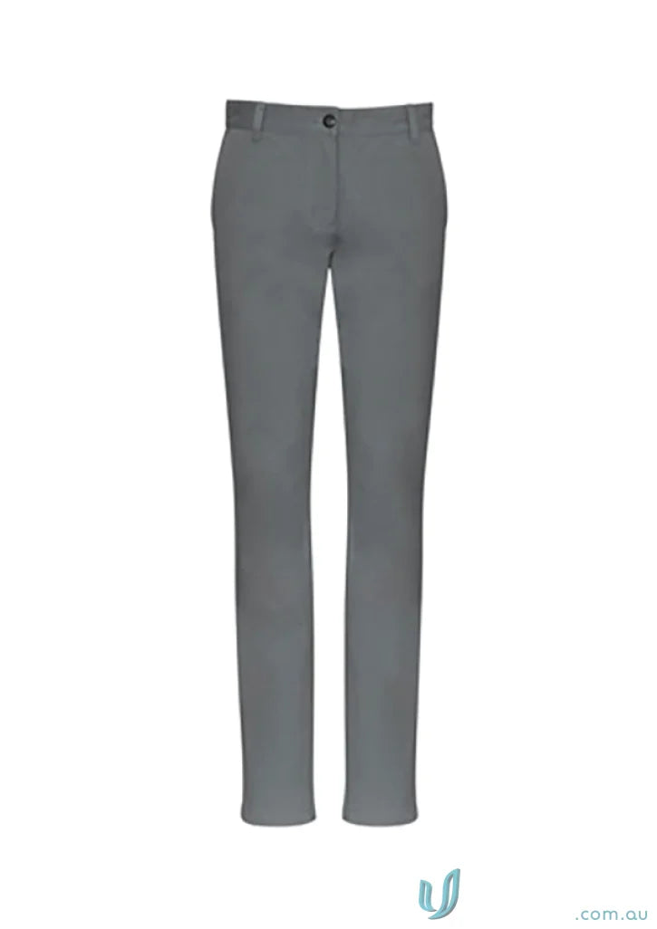 Ladies Lawson Chino Pants in gray straight-leg style made with Biz Collection elastane stretch fabric