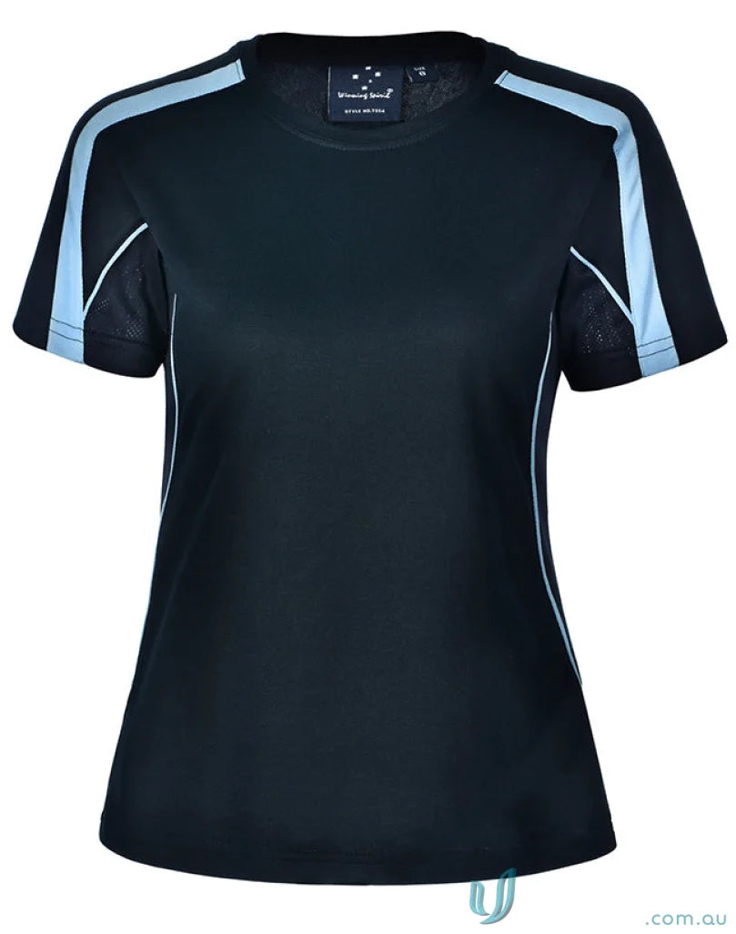 Ladies Legend Tee black athletic T-shirt with light blue accents for sports uniforms