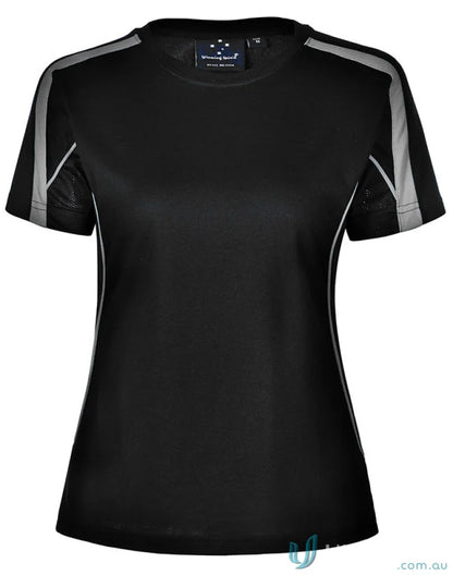 Ladies Legend Tee black athletic t-shirt with silver accents for workout uniforms