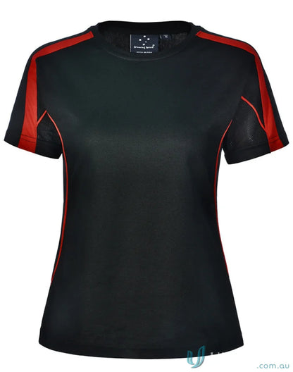 Ladies Legend Tee black and red athletic tee shirt, perfect for your sports uniforms