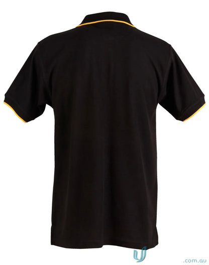 Black polo shirt with gold trim from Winning Spirit Ladies Liberty Pique Polo collection