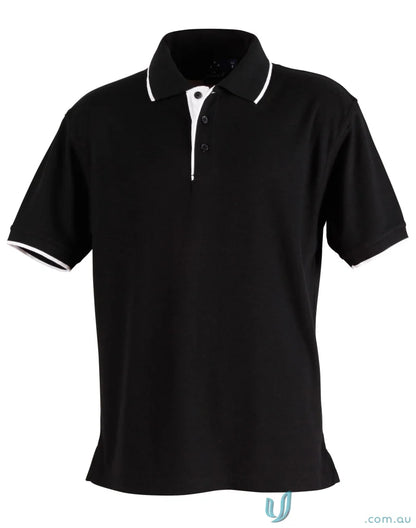 Winning Spirit Ladies Liberty Pique Polo in black with white trim for stylish comfort