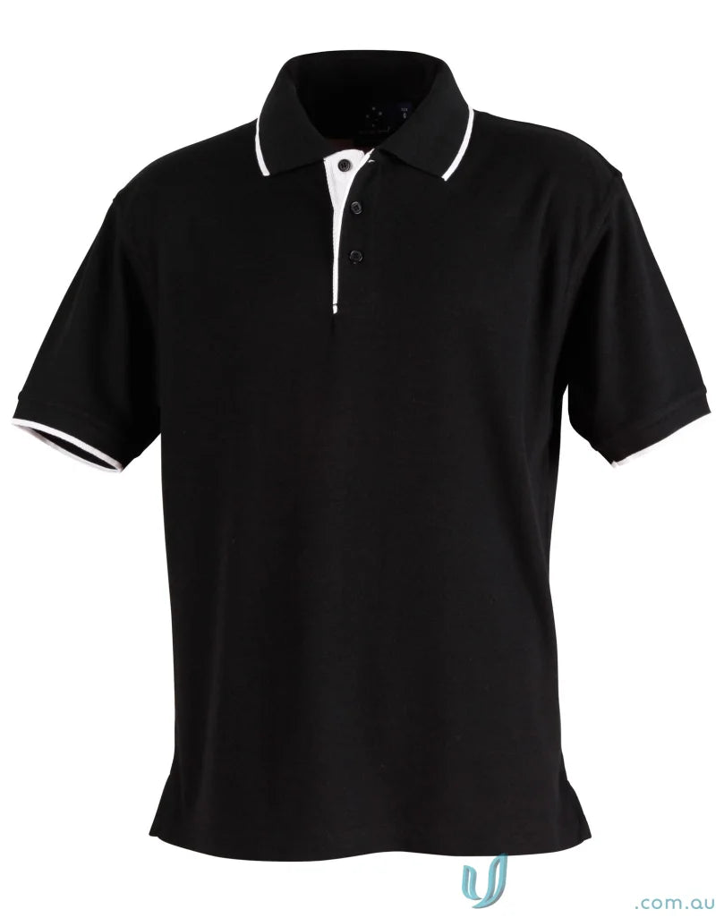 Winning Spirit Ladies Liberty Pique Polo in black with white trim for stylish comfort