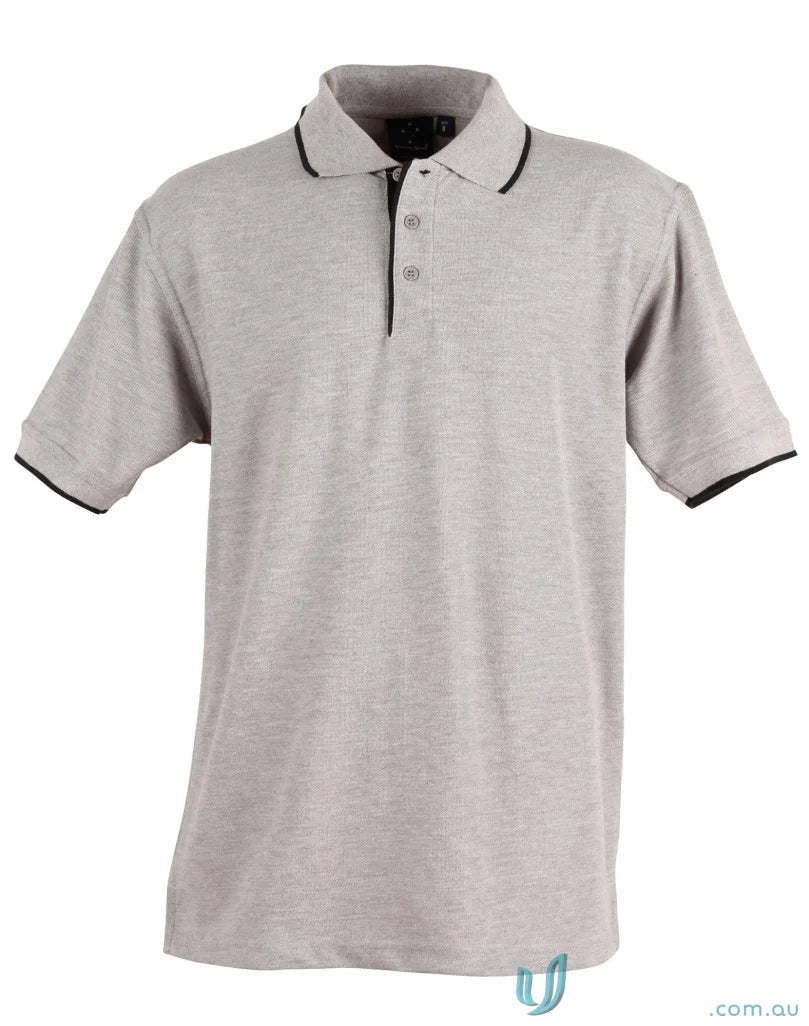 Gray polo shirt with black trim from Winning Spirit Ladies Liberty Pique Polo collection