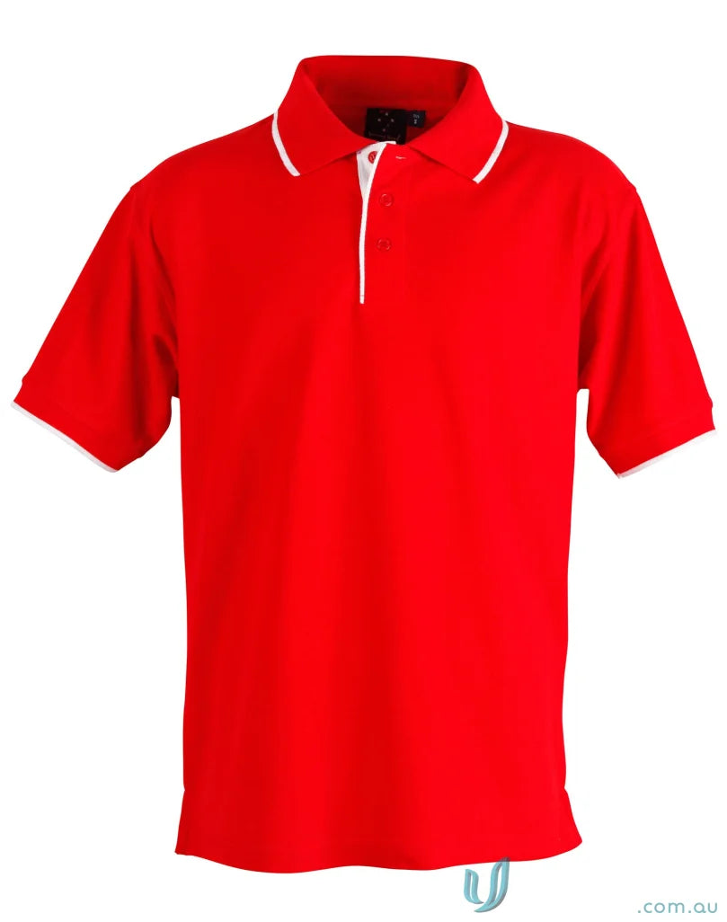 Red polo shirt with white trim from Winning Spirit Ladies Liberty Pique Polo line
