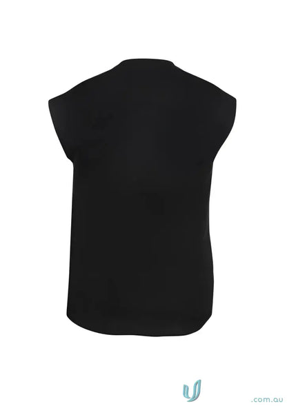 Black sleeveless Lily Ladies Blouse with petal-shaped lapel from Biz Collection Lily
