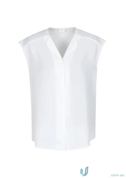 Sleeveless White Lily Ladies Blouse with Petal-Shaped Lapel from Biz Collection Lily