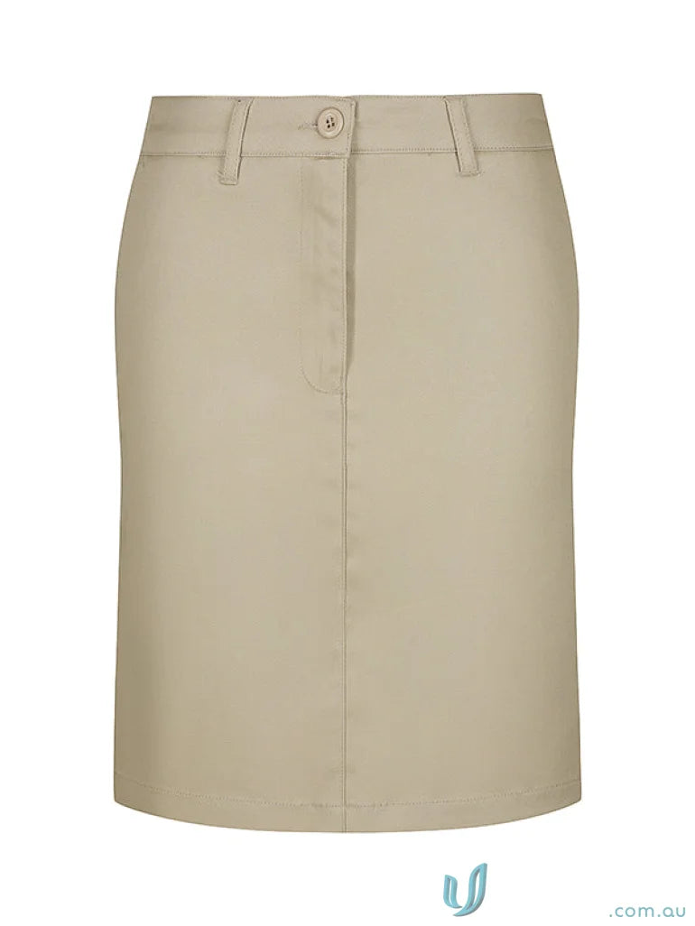 Beige pencil skirt from Ladies Lily Chino Skirt collection, stylish chino skirt for ladies