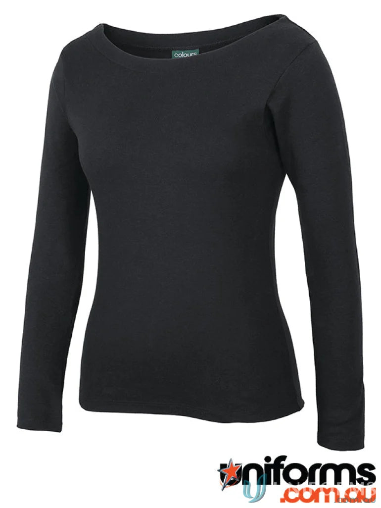 Ladies LS Boat Neck Tee in black, perfect for uniforms and workwear style
