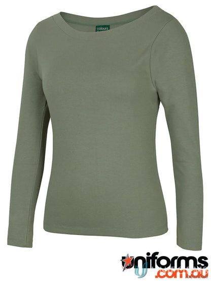 Olive green Ladies LS Boat Neck Tee perfect for uniforms or workwear casual style