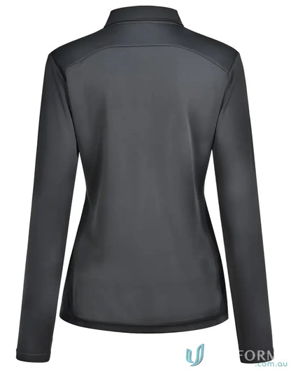 Ladies Lucky Bamboo LS Polo black athletic shirt with mesh back for ladies lucky style